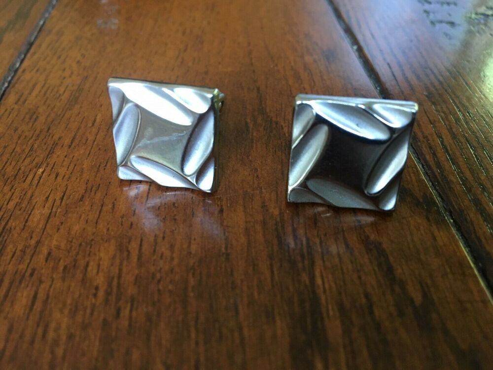 VTG Silvertone Cufflinks, Square with Etched Design